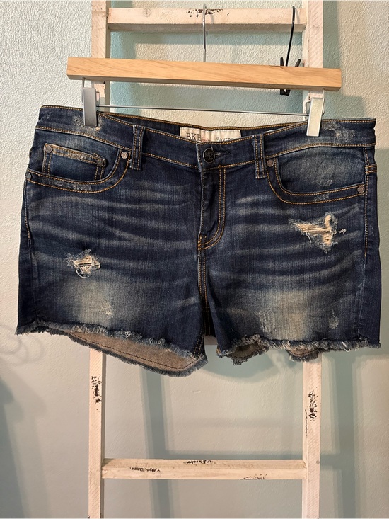 BKE Pants - BKE Payton Dark Blue Distressed Denim Raw Hem Shorts Women Size 32